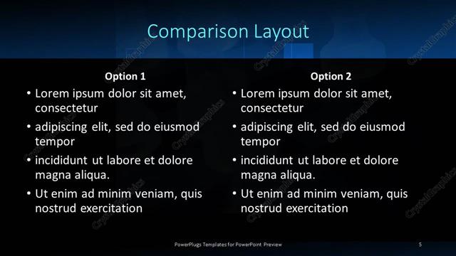 Comparison presentation slide layout