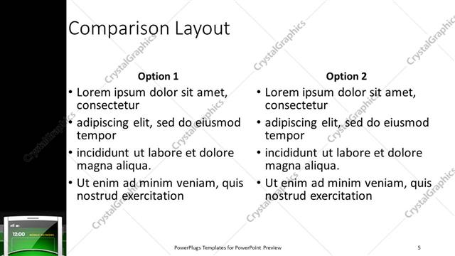 Comparison presentation slide layout