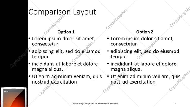 Comparison presentation slide layout