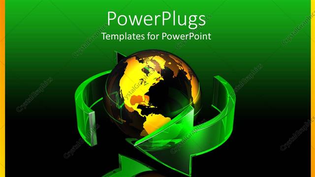  Presentation with transparent earth - A transparent yellow earth globe with two green curved arrows around it