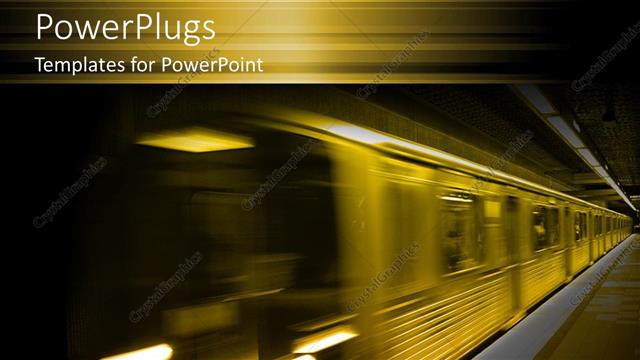  Presentation with transportation train - Transportation theme with yellow subway train speeding in the underground