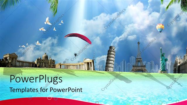  Presentation with world travel - Travel around the world conceptual depiction with international landmarks