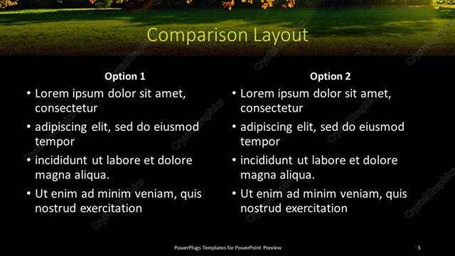 Comparison presentation slide layout