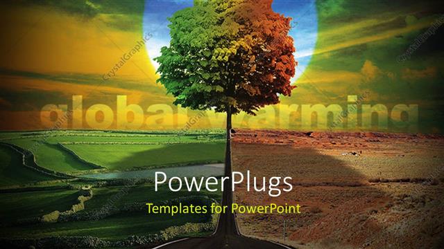  Presentation with global warming - A tree with lighting and greenery in the background