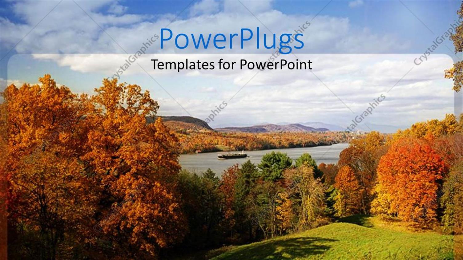 Featuring Trees Along Riverbank in Autumn, Blue Sky