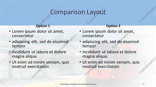 Comparison presentation slide layout