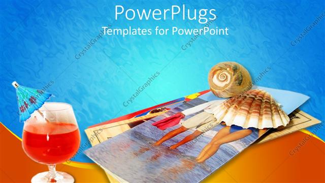  Presentation with hospitality - Tropical drink, seashells, vacation brochures, travel, hospitality