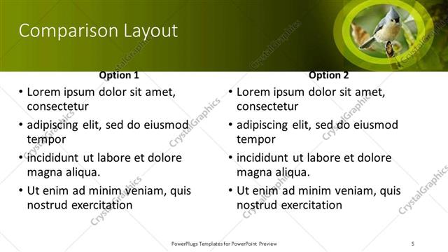 Comparison presentation slide layout
