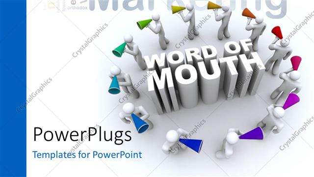  Presentation with mouth - Twelve 3D character holding mega phones with text that spell out the words 