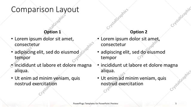 Comparison presentation slide layout