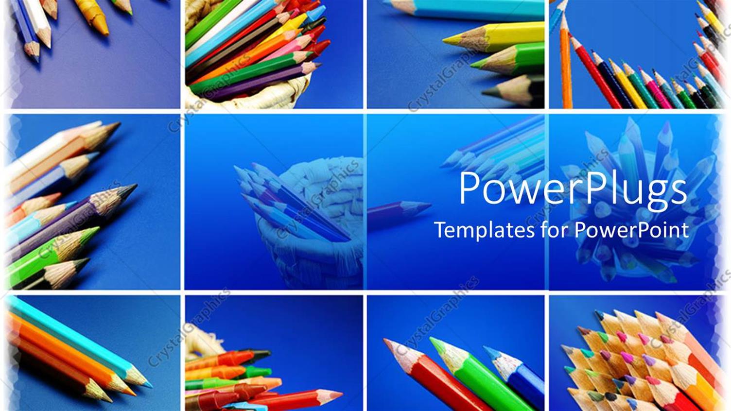 Featuring Twelve Tiles with Lots of Color Pencils Arranged in Different Ways