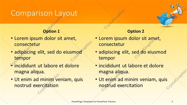 Comparison presentation slide layout