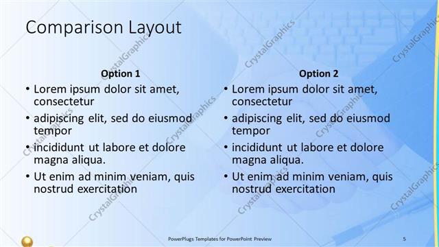 Comparison presentation slide layout