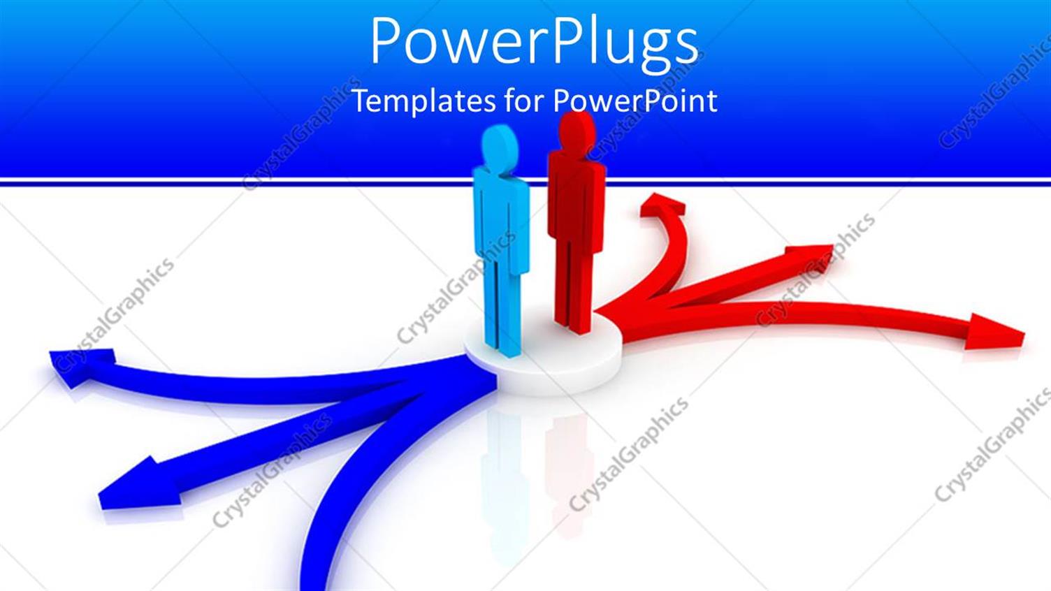 Featuring Two 3d Human Characters Standing on a White Circular Surface with Arrows