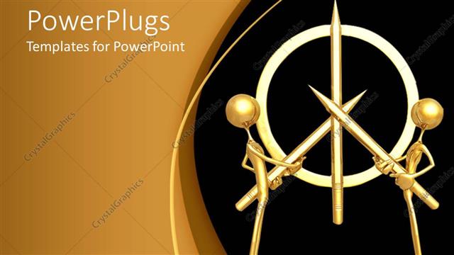  Presentation with black men - Two 3D men holding golden pencils to form a symbol on black background