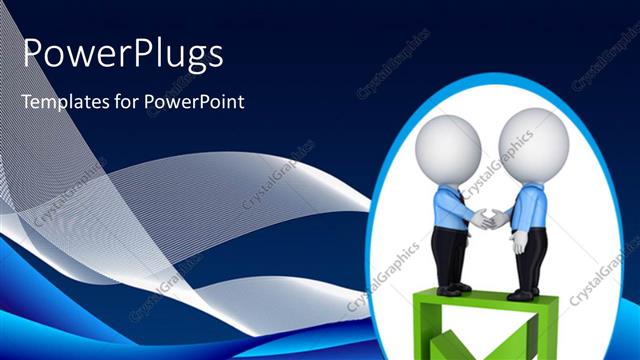  Presentation with contract - Two 3D men shake hands?on green check box