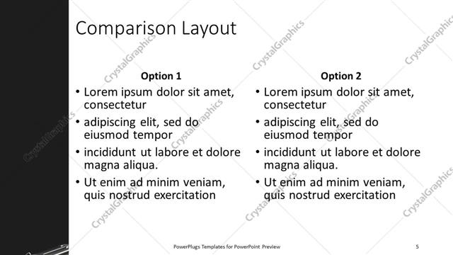 Comparison presentation slide layout