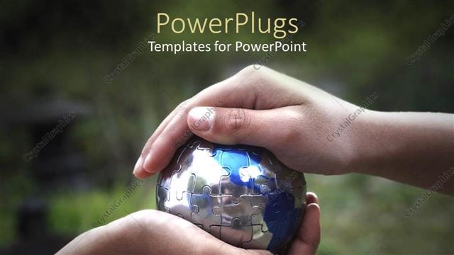  Presentation with hand holding earth - Two adult hand holding a small blue earth globe