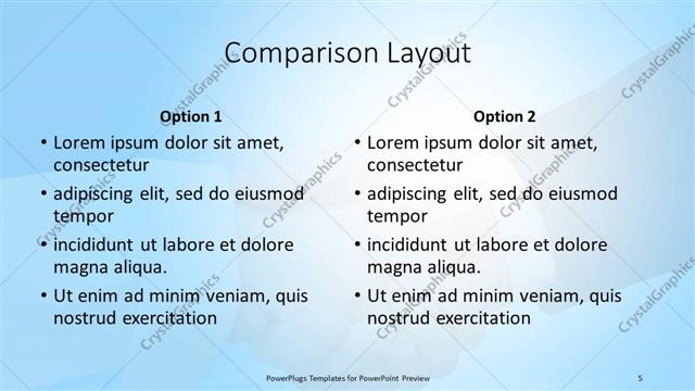 Comparison presentation slide layout