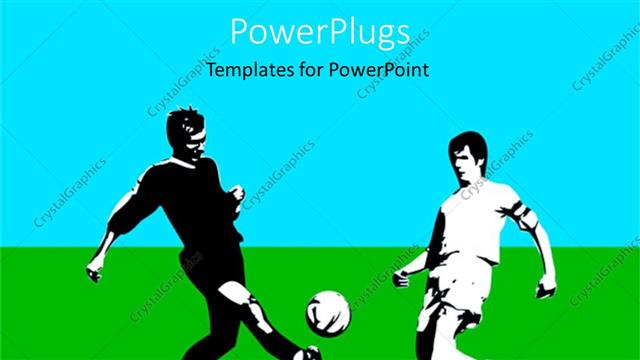  Presentation with football field - Two adult males kicking a ball on a grass field