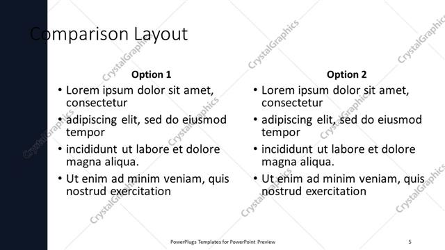Comparison presentation slide layout