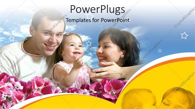  Presentation with baby girl - Two adults and a baby girl smiling in the midst of flowers?