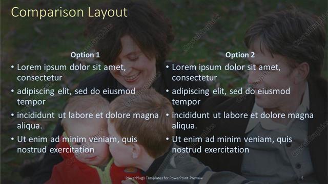 Comparison presentation slide layout