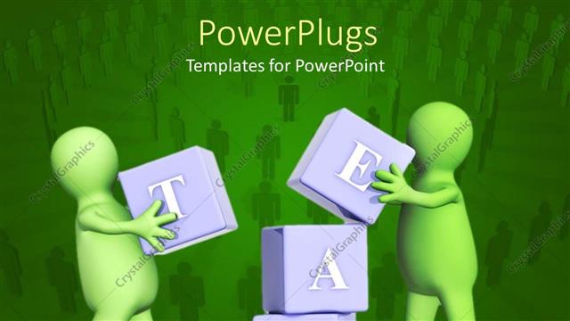  Presentation with success blocks - Two animated green human figures piling up learning blocks with text team