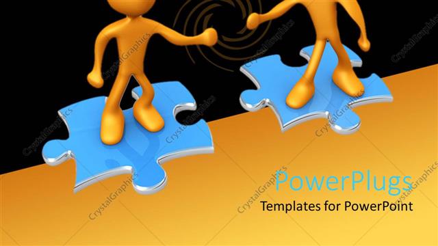  Presentation with animated - Two animated human figures standing on two puzzle pieces