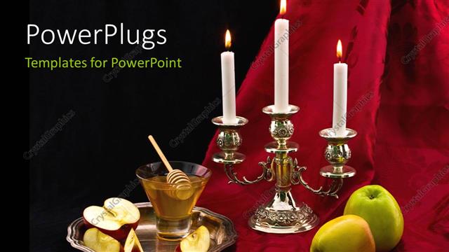  Presentation with stand - Two apples beside a candle stand to celebrate the Jewish holiday