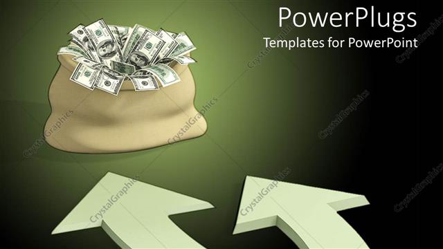  Presentation with two roads - Two arrows going in same direction with a bag full of dollars