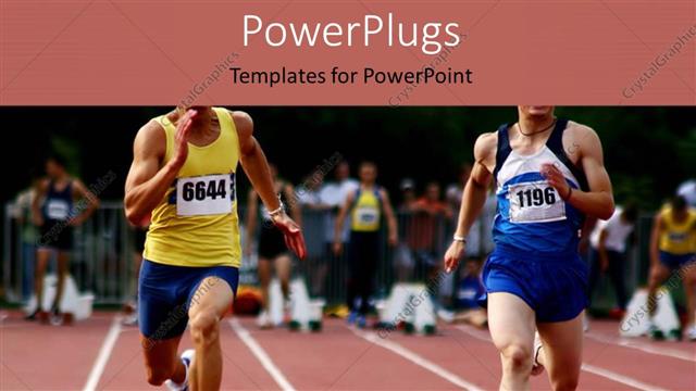  Presentation with runners - Two athletic runners having a race competition on a track field