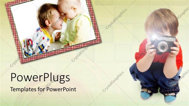  Presentation with babies - Two babies in picture frame, boy taking photograph with camera, photography