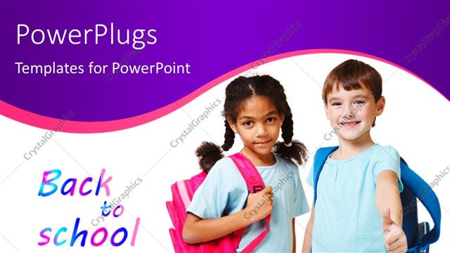  Presentation with school kids - Two beautiful kids dressed for school with text BACK TO SCHOOL