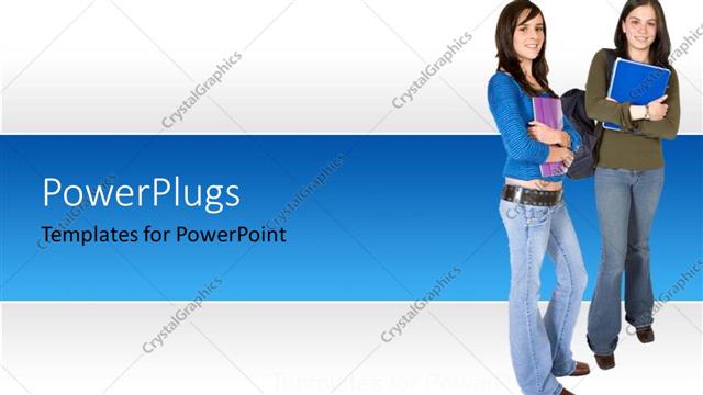  Presentation with backpacks - Two beautiful ladies dressed for school with backpacks and books?