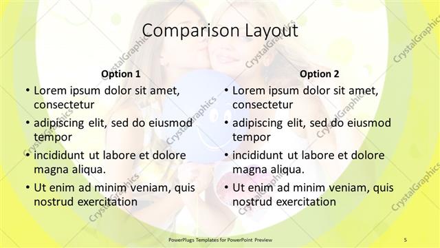 Comparison presentation slide layout