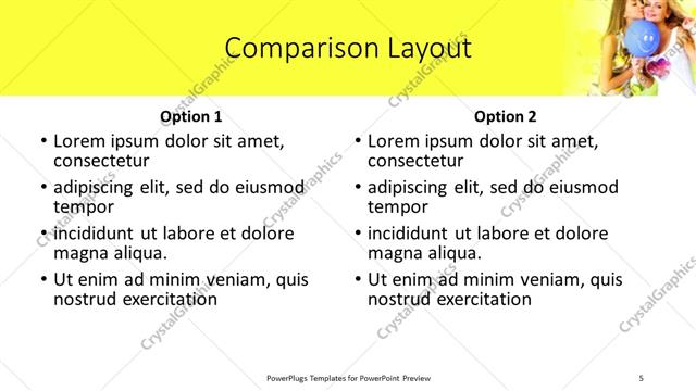 Comparison presentation slide layout