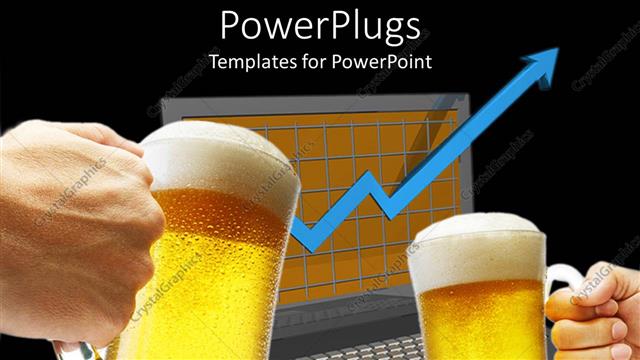  Presentation with moving - Two beers toasting over a laptop showing arrow moving up