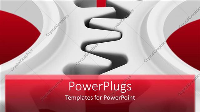  Presentation with gears - Two big ash colored gears interlocked on a red background