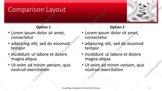 Comparison presentation slide layout
