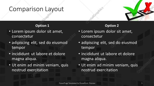 Comparison presentation slide layout