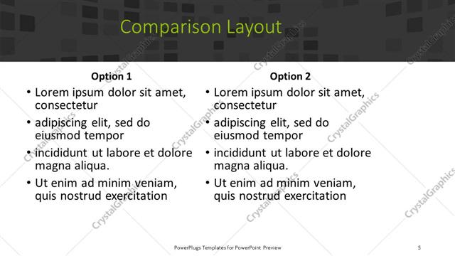 Comparison presentation slide layout