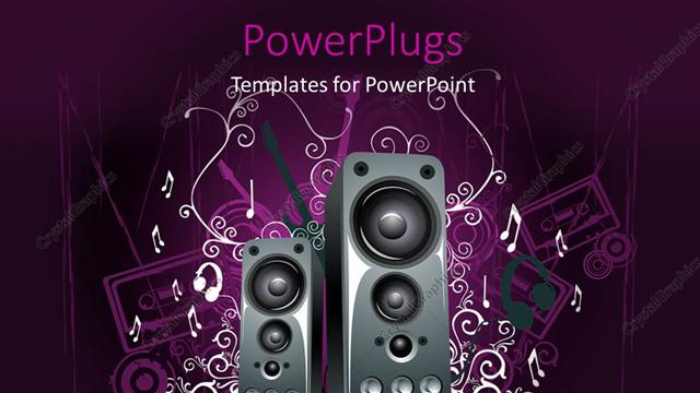  Presentation with music - Two black speakers on an abstract purple colored background