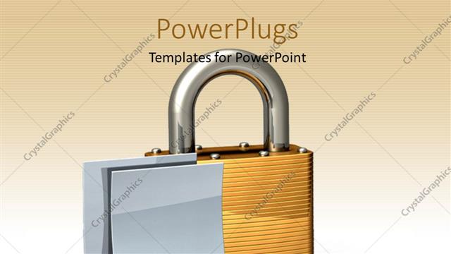  Presentation with blank - Two blank documents beside large brass padlock on white surface?