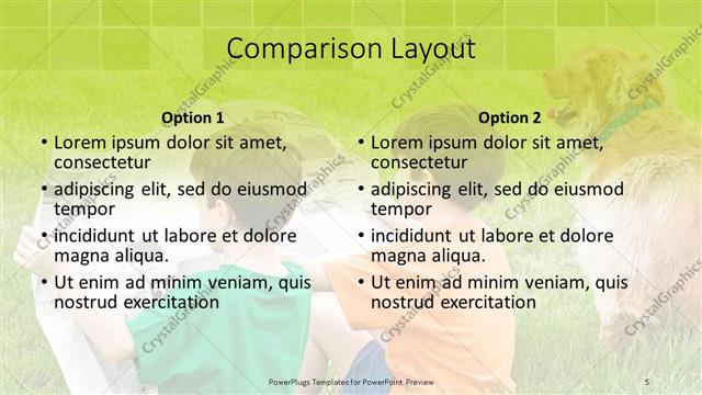 Comparison presentation slide layout