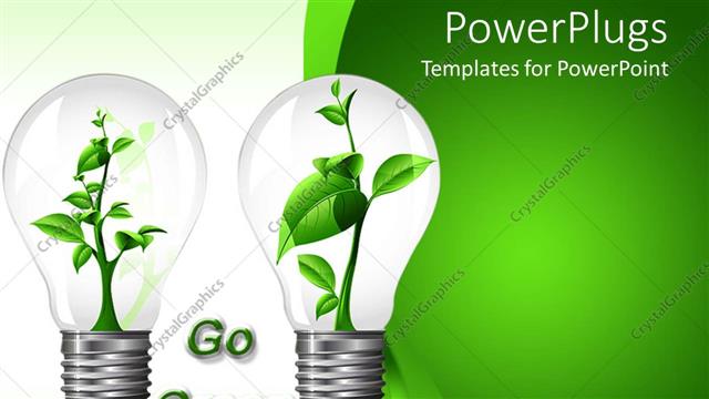  Presentation with plants - Two bulbs with green plants inside in green background