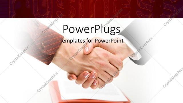  Presentation with business book - Two business men having a handshake over a book