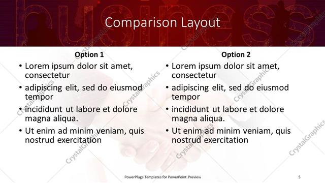 Comparison presentation slide layout