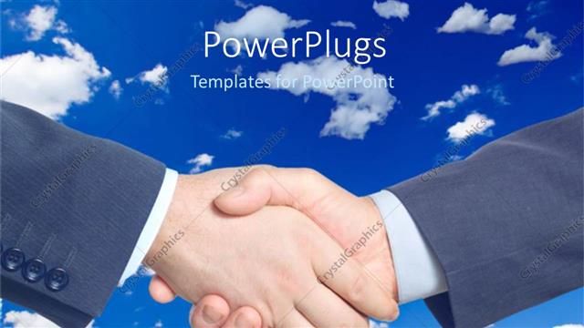  Presentation with blue handshake - Two business men shaking hands with clear blue skies