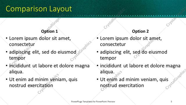 Comparison presentation slide layout